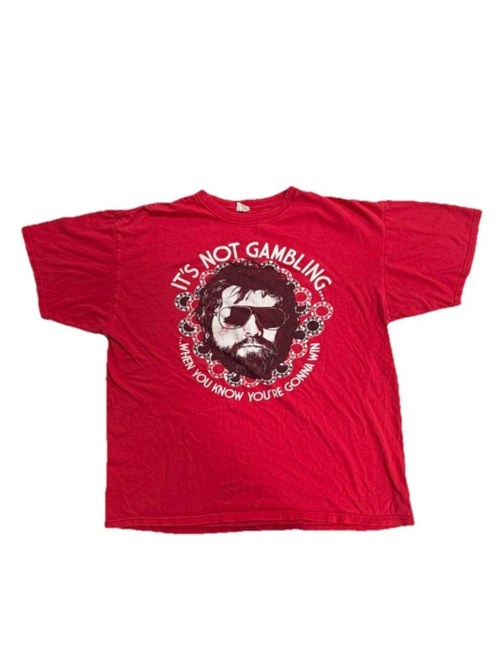 Vintage Anvil Men Red Graphic Funny T-Shirt "It's Not Gambling" XL Short Sleeve